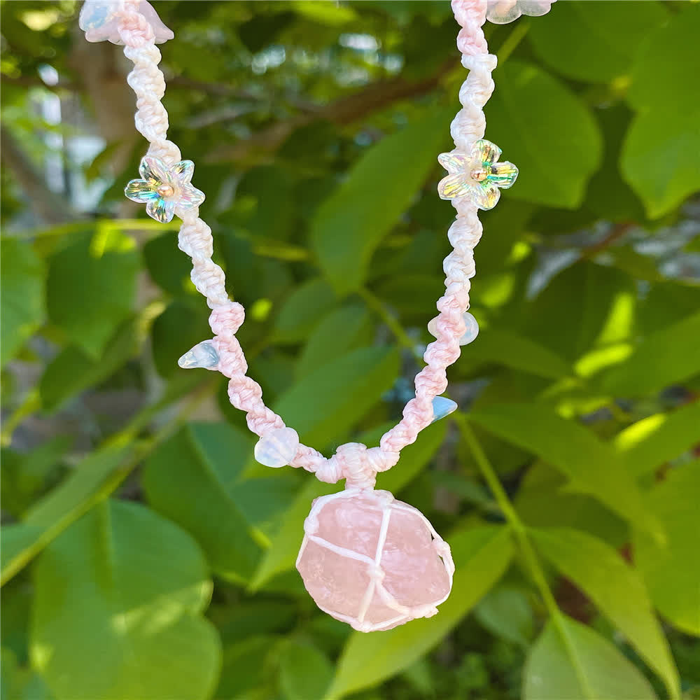 Collana intrecciata in cristallo di opalite al quarzo rosa Olivenorma 