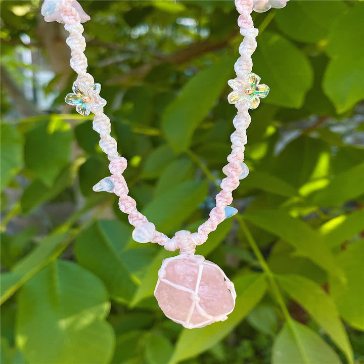 Collana intrecciata in cristallo di opalite al quarzo rosa Olivenorma 