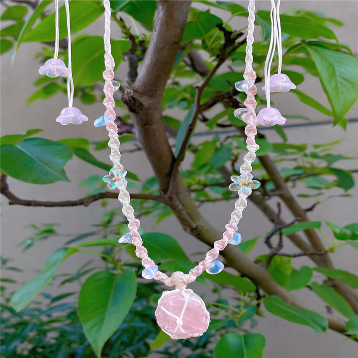 Collana intrecciata in cristallo di opalite al quarzo rosa Olivenorma 