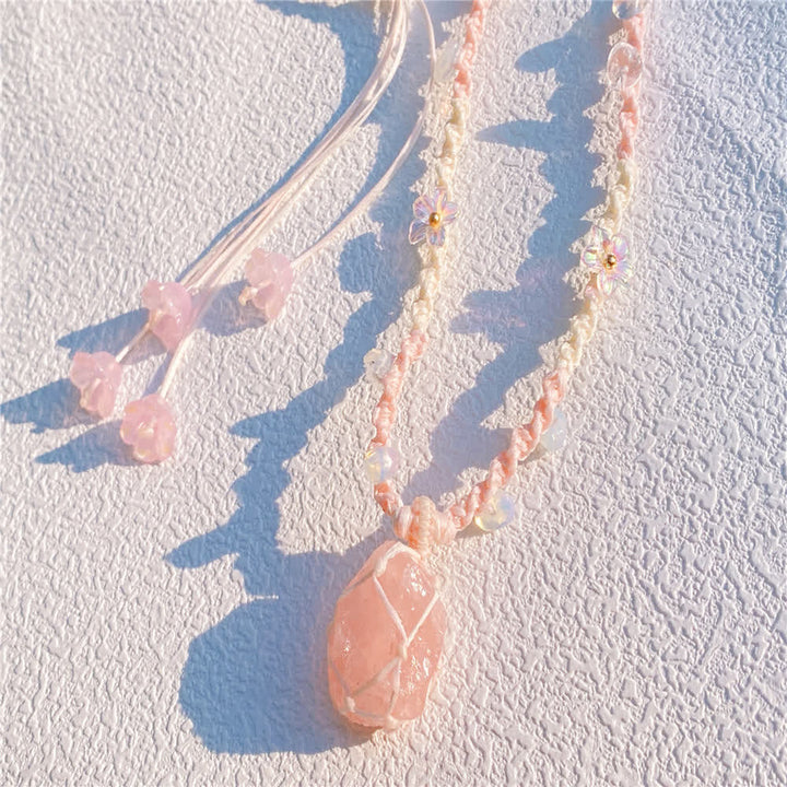 Collana intrecciata in cristallo di opalite al quarzo rosa Olivenorma 