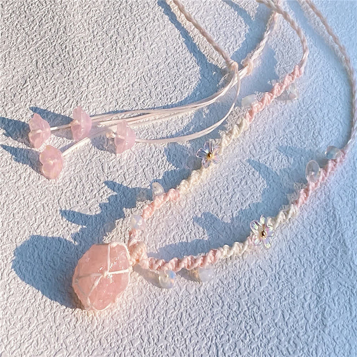Collana intrecciata in cristallo di opalite al quarzo rosa Olivenorma 