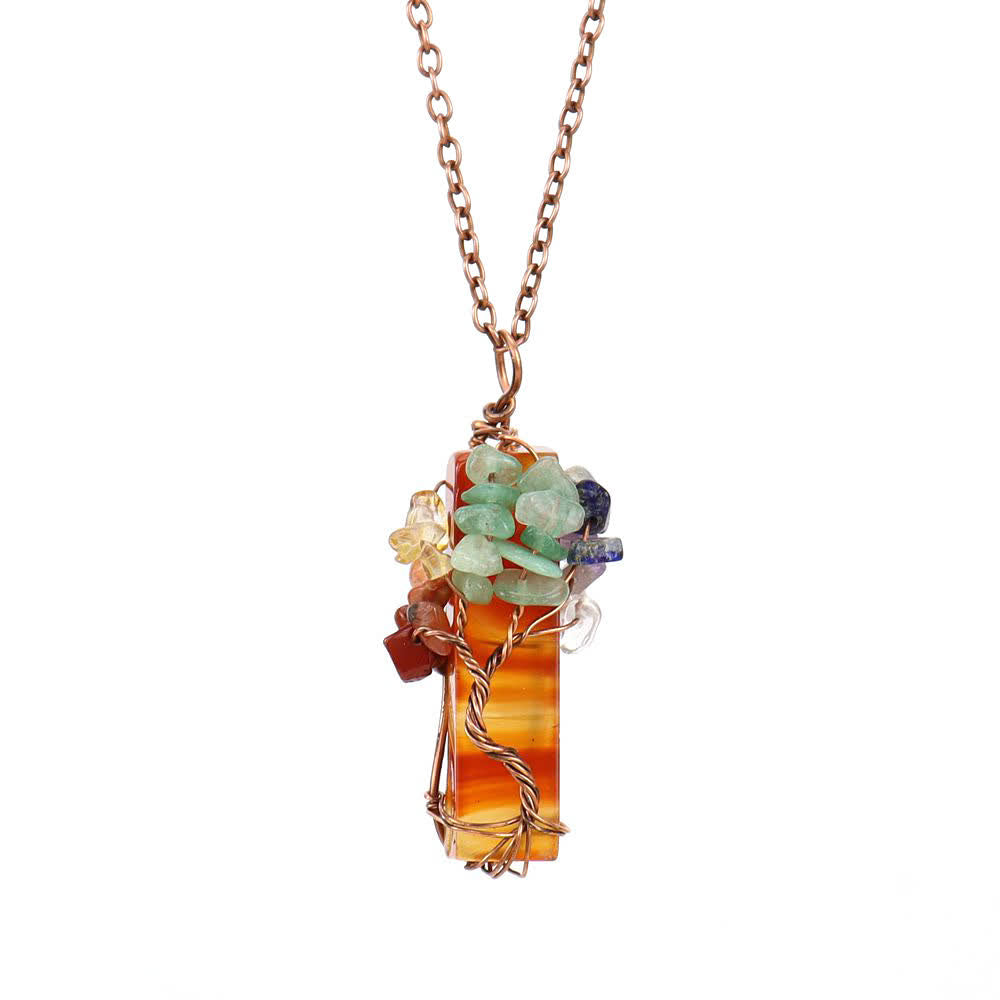 Collana con ciondolo chakra in pietra naturale rettangolare Olivenorma
