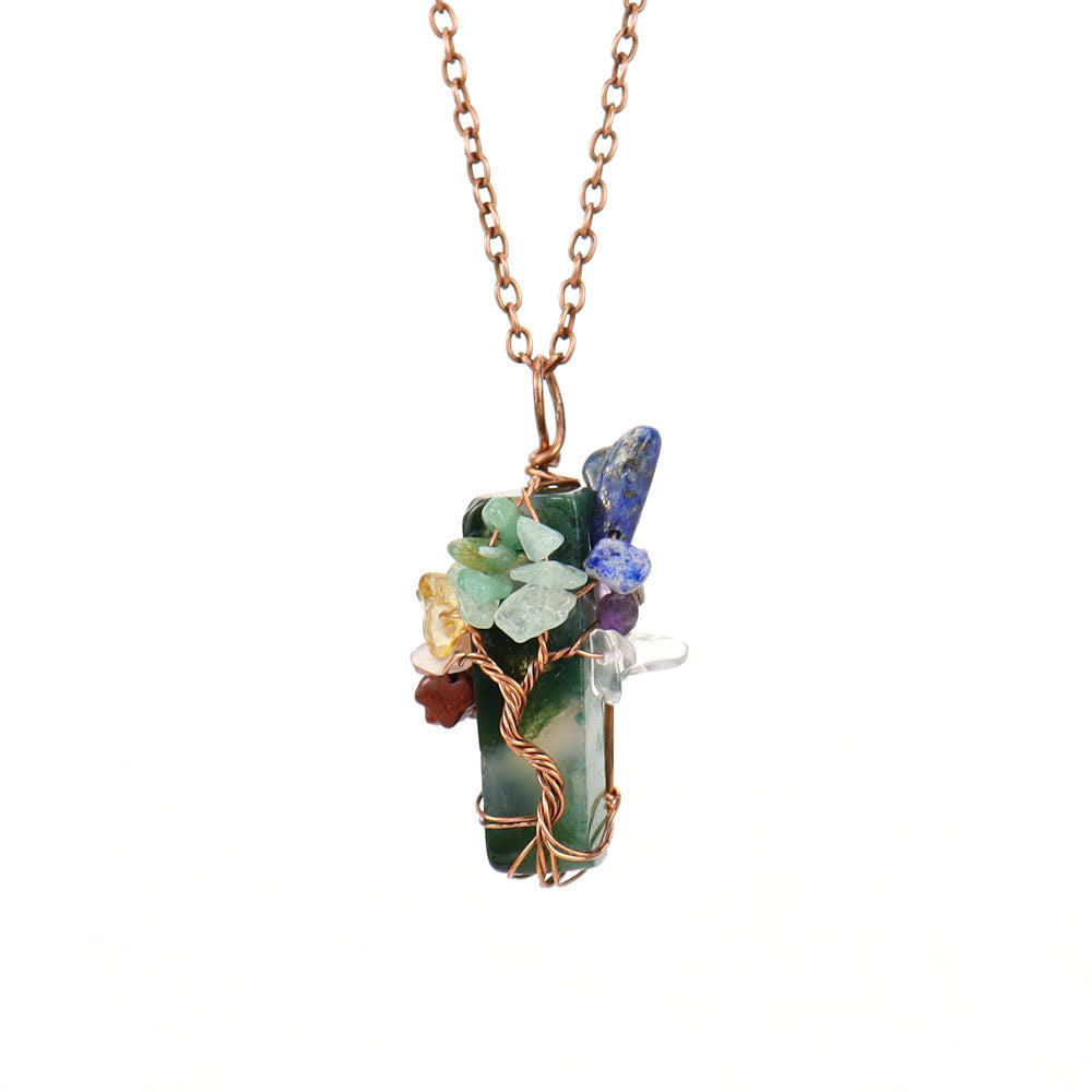 Collana con ciondolo chakra in pietra naturale rettangolare Olivenorma
