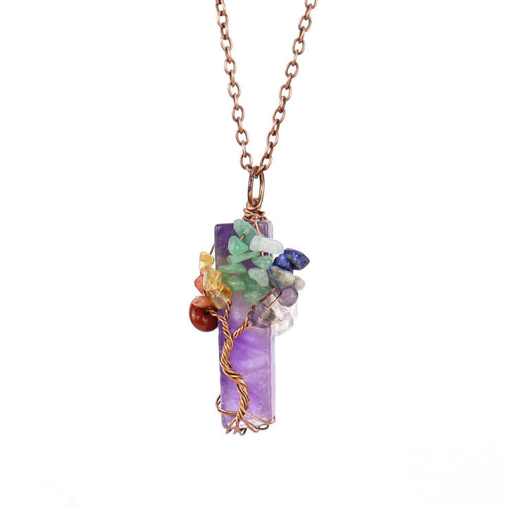 Collana con ciondolo chakra in pietra naturale rettangolare Olivenorma