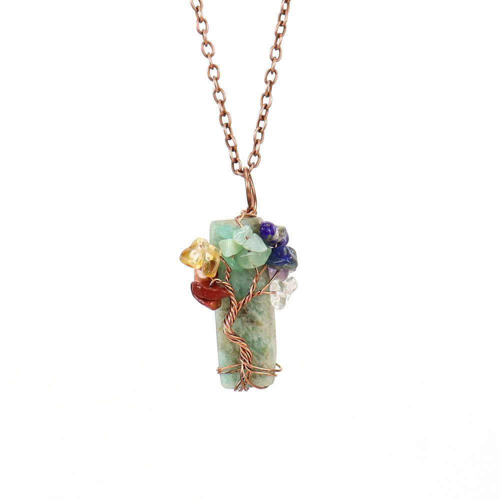Collana con ciondolo chakra in pietra naturale rettangolare Olivenorma