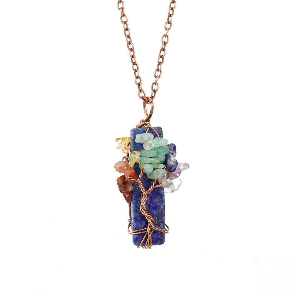 Collana con ciondolo chakra in pietra naturale rettangolare Olivenorma