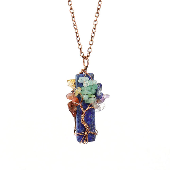 Collana con ciondolo chakra in pietra naturale rettangolare Olivenorma