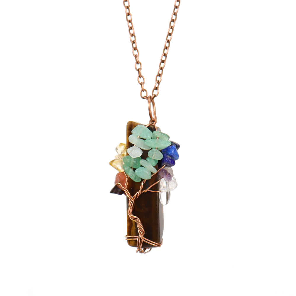 Collana con ciondolo chakra in pietra naturale rettangolare Olivenorma