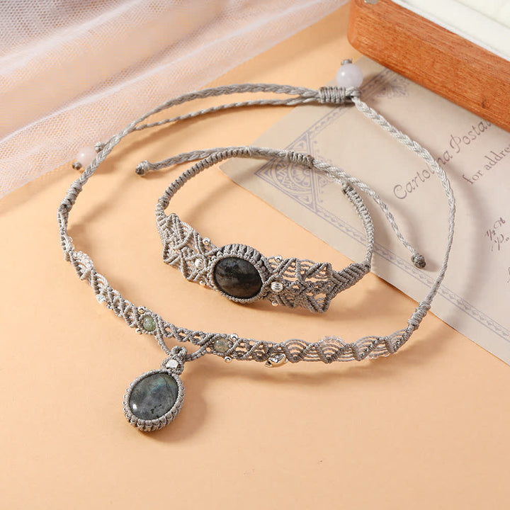 Collana con bracciale intrecciato in cristallo di labradorite naturale Olivenorma 