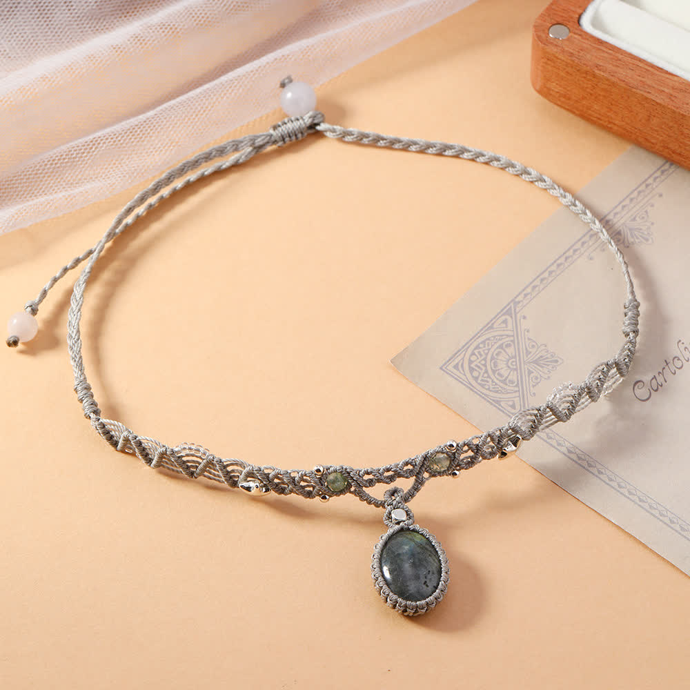 Collana con bracciale intrecciato in cristallo di labradorite naturale Olivenorma 