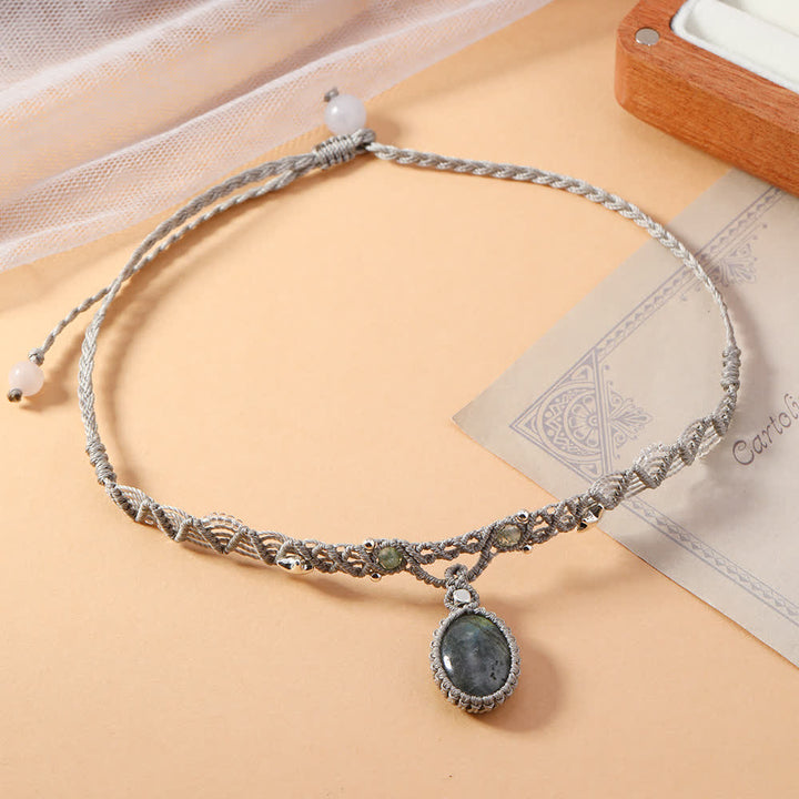 Collana con bracciale intrecciato in cristallo di labradorite naturale Olivenorma 