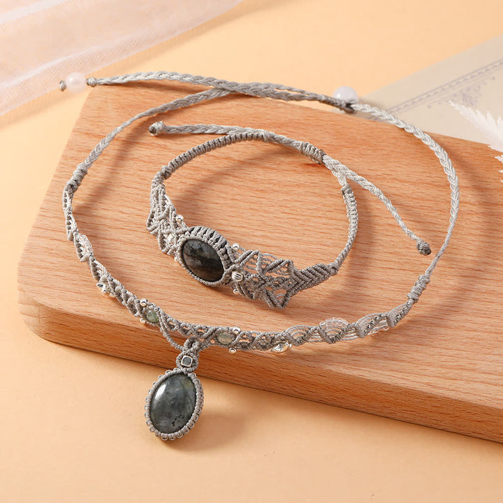 Collana con bracciale intrecciato in cristallo di labradorite naturale Olivenorma 