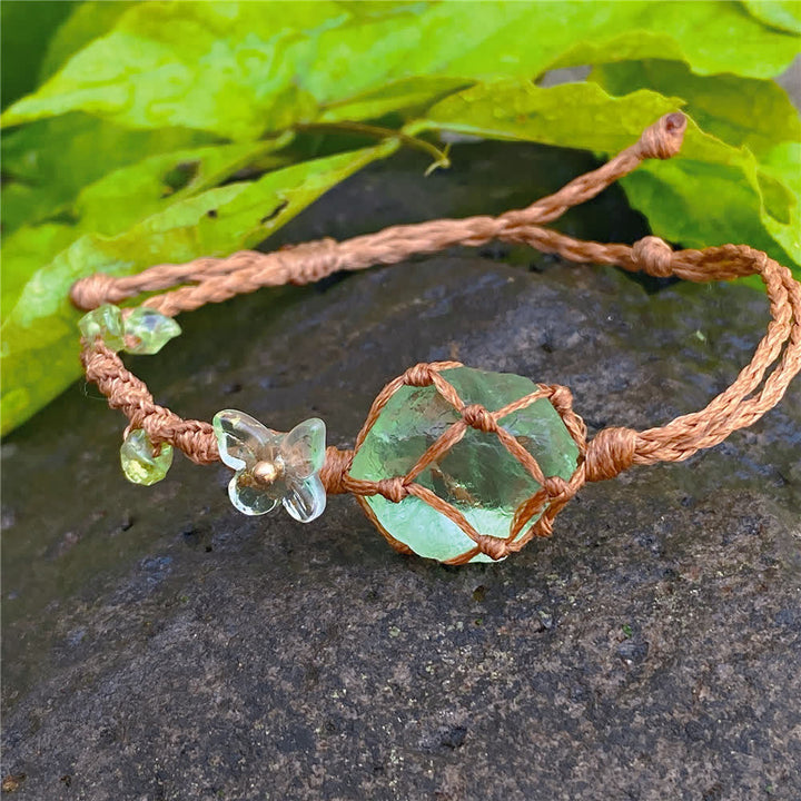 Collana con bracciale intrecciato in cristallo di fluorite verde Olivenorma 