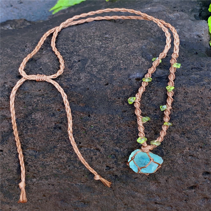 Collana con bracciale intrecciato in cristallo di fluorite verde Olivenorma 