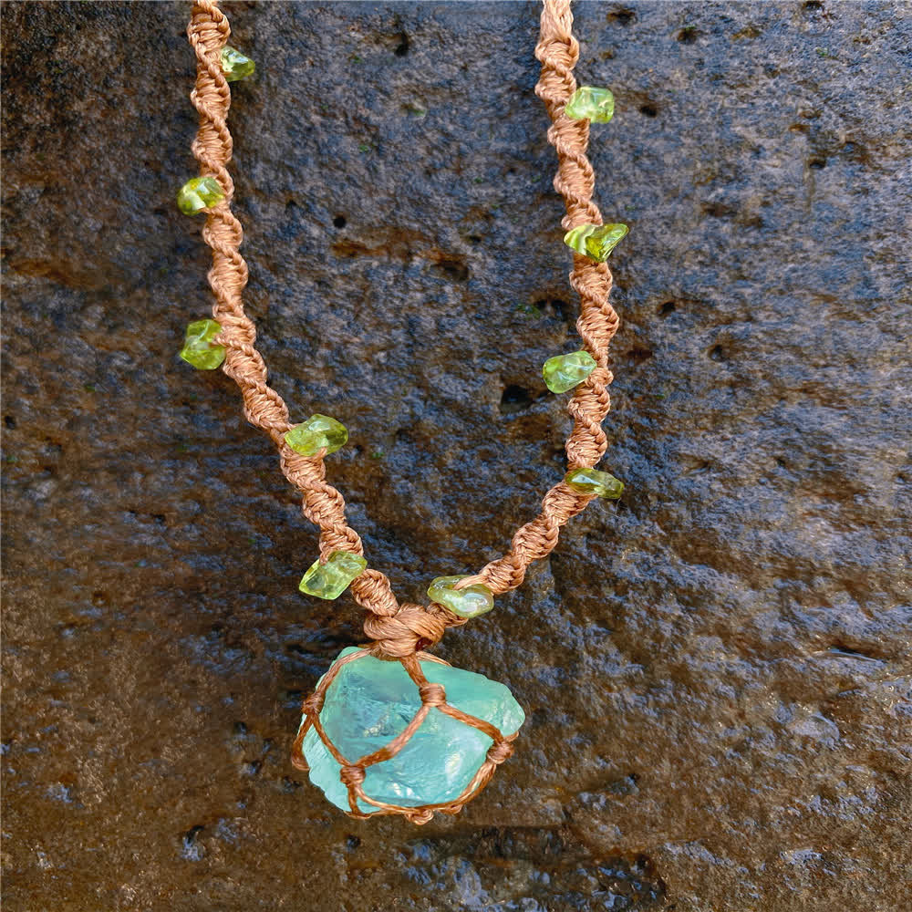 Collana con bracciale intrecciato in cristallo di fluorite verde Olivenorma 