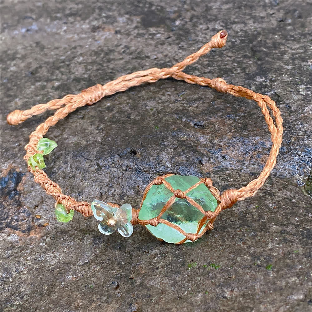 Collana con bracciale intrecciato in cristallo di fluorite verde Olivenorma 