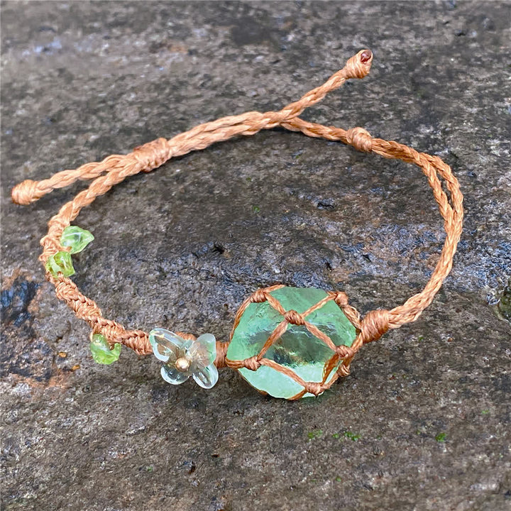 Collana con bracciale intrecciato in cristallo di fluorite verde Olivenorma 