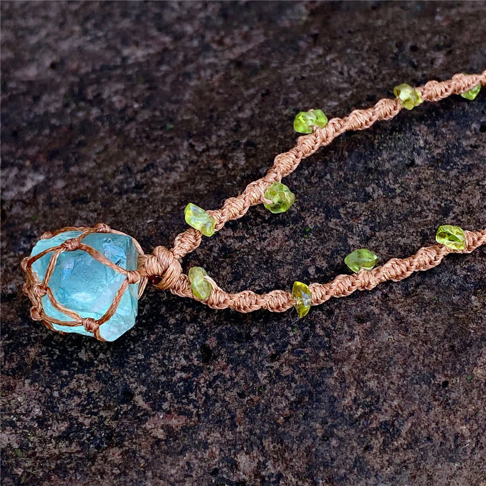 Collana con bracciale intrecciato in cristallo di fluorite verde Olivenorma 