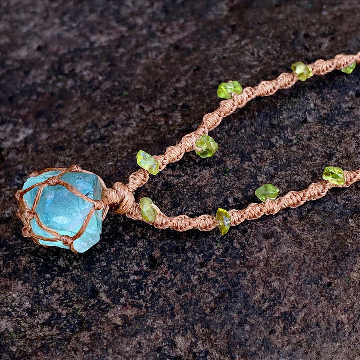 Collana con bracciale intrecciato in cristallo di fluorite verde Olivenorma 