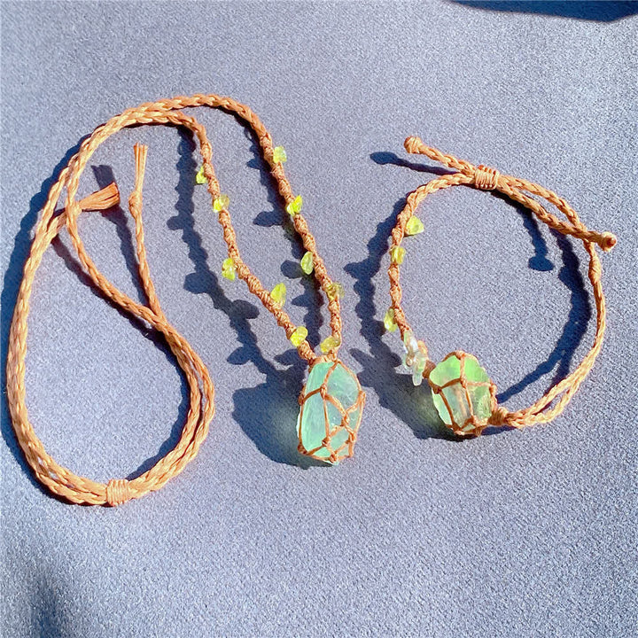 Collana con bracciale intrecciato in cristallo di fluorite verde Olivenorma 