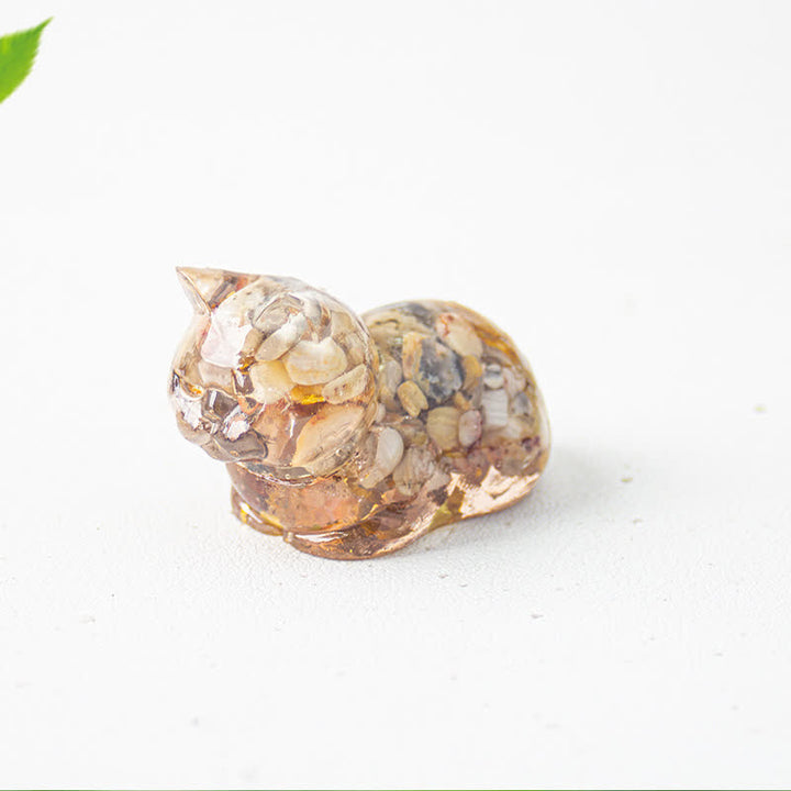 Decorazione in pietra preziosa con gatto in resina di cristallo naturale Olivenorma