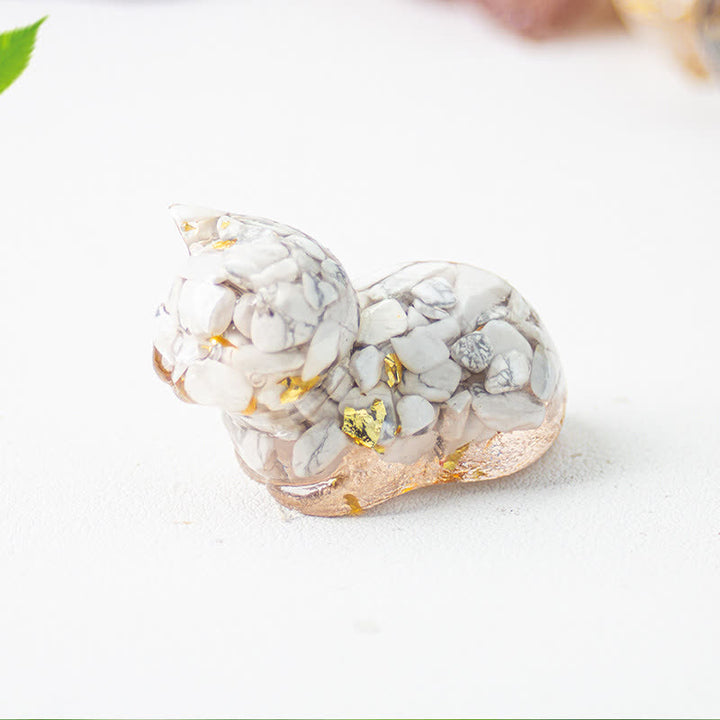 Decorazione in pietra preziosa con gatto in resina di cristallo naturale Olivenorma