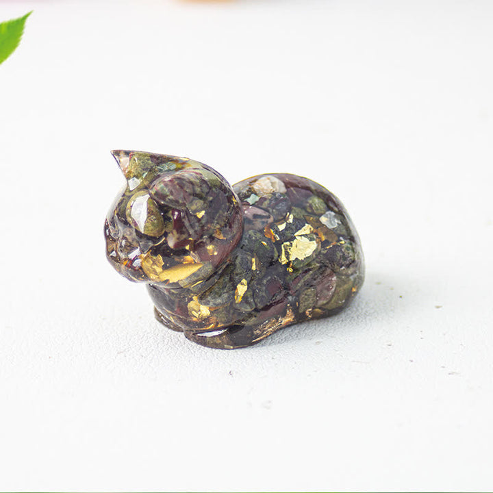 Decorazione in pietra preziosa con gatto in resina di cristallo naturale Olivenorma