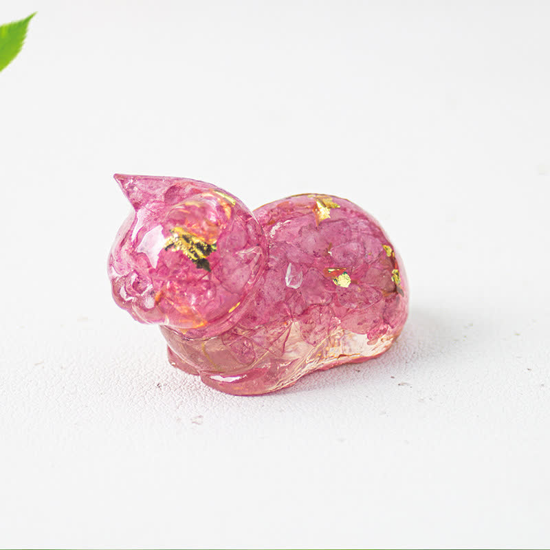 Decorazione in pietra preziosa con gatto in resina di cristallo naturale Olivenorma