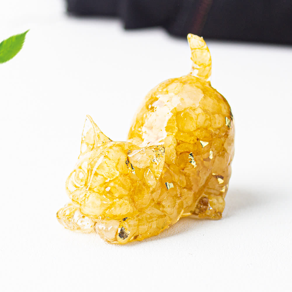 Olivenorma - Decorazione in pietra preziosa con statuetta di gatto in cristallo con benedizione giocosa - Avventurina gialla - Con carta - image 67