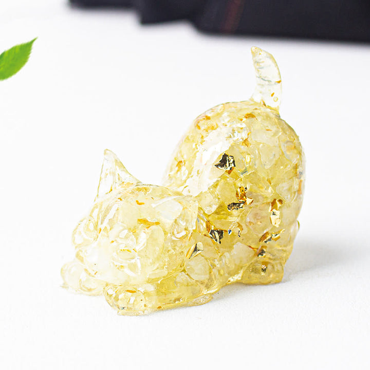 Olivenorma - Decorazione in pietra preziosa con statuetta di gatto in cristallo con benedizione giocosa - Limone-Quarzo - Con carta - image 33