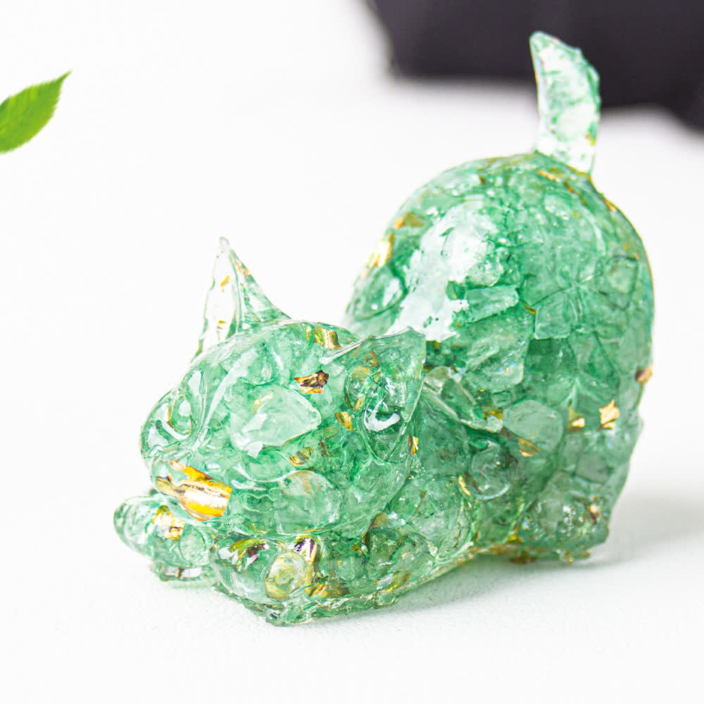 Olivenorma - Decorazione in pietra preziosa con statuetta di gatto in cristallo con benedizione giocosa - Fluorite verde - Con carta - image 25