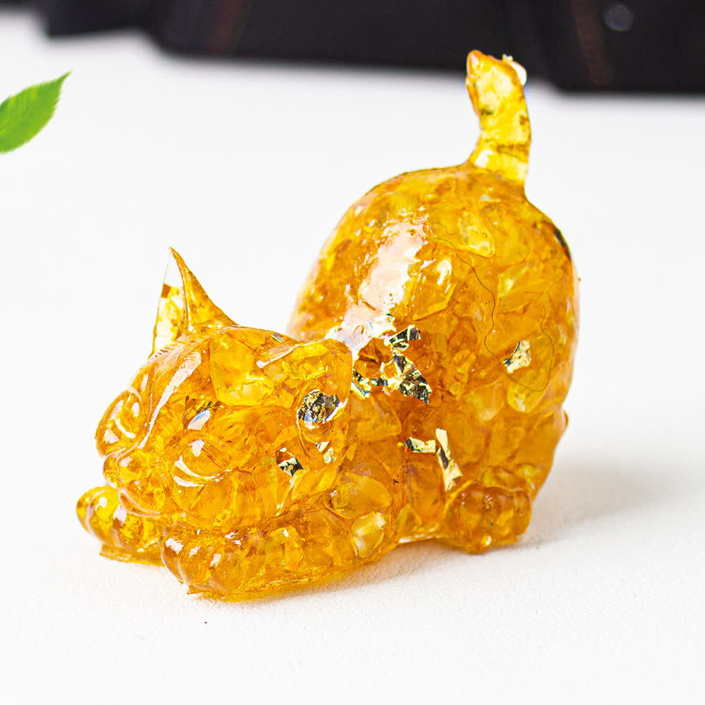 Olivenorma - Decorazione in pietra preziosa con statuetta di gatto in cristallo con benedizione giocosa - Citrino - Con carta - image 11