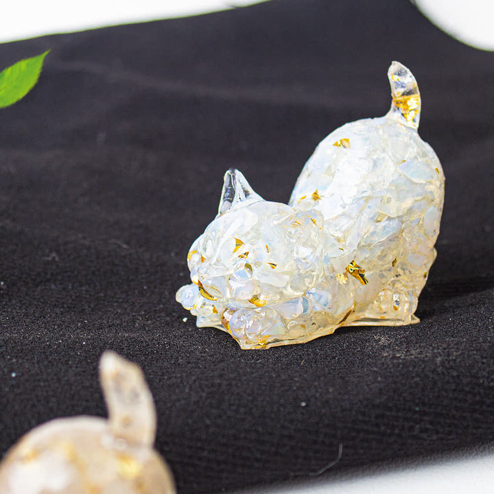 Olivenorma - Decorazione in pietra preziosa con statuetta di gatto in cristallo con benedizione giocosa - Opalite - Con carta - image 41