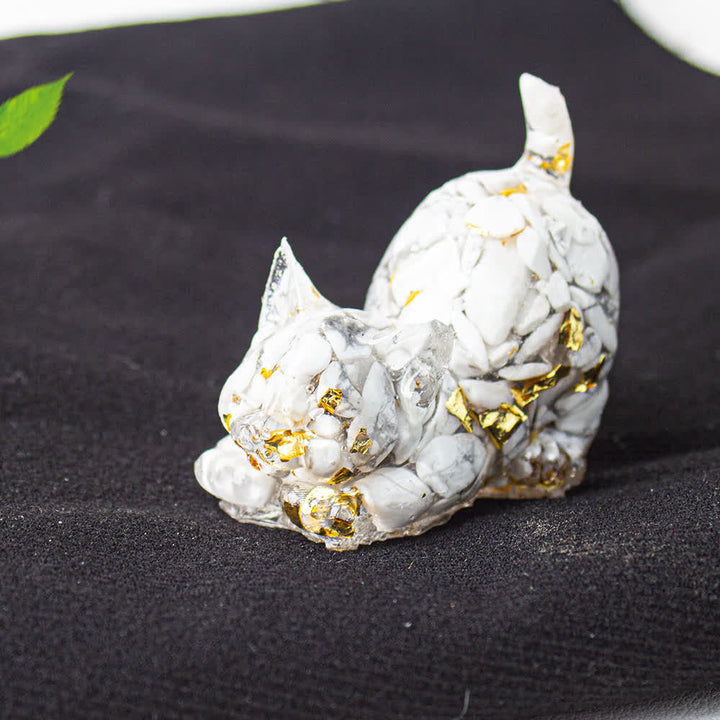 Olivenorma - Decorazione in pietra preziosa con statuetta di gatto in cristallo con benedizione giocosa - Turchese bianco - Con carta - image 65