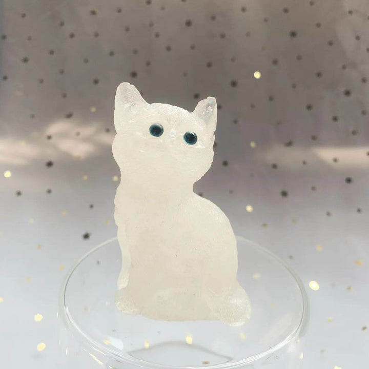 Decorazione in pietra preziosa a forma di gatto in piedi in resina di cristallo Olivenorma