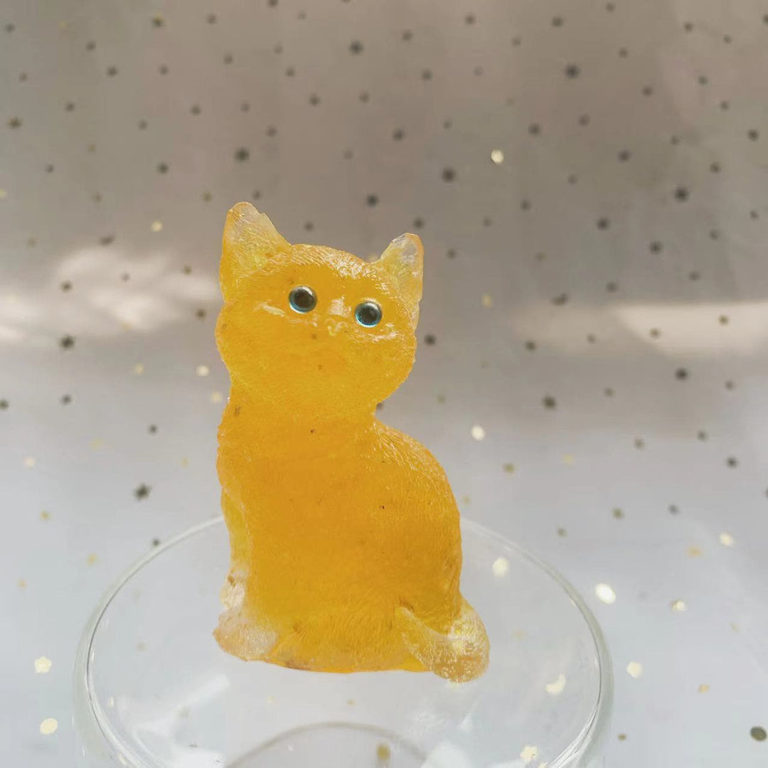 Decorazione in pietra preziosa a forma di gatto in piedi in resina di cristallo Olivenorma