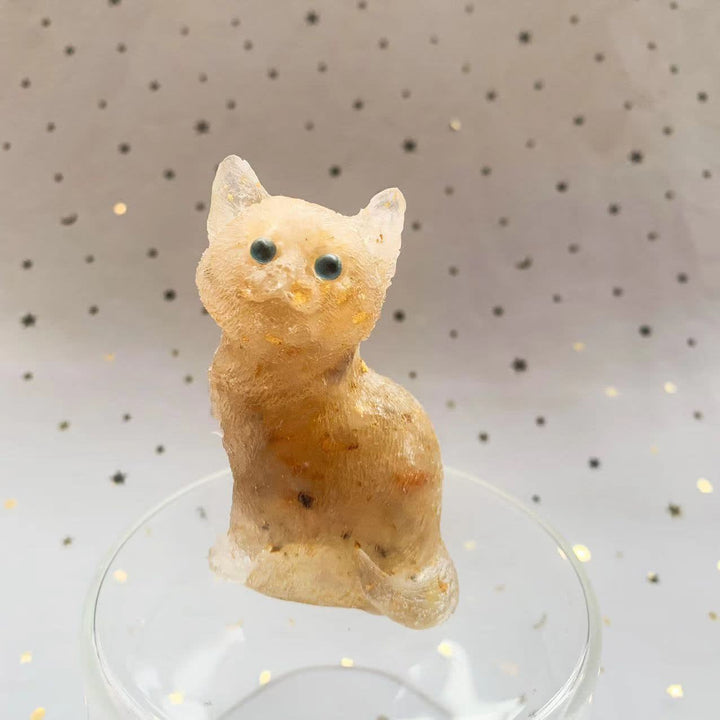 Decorazione in pietra preziosa a forma di gatto in piedi in resina di cristallo Olivenorma