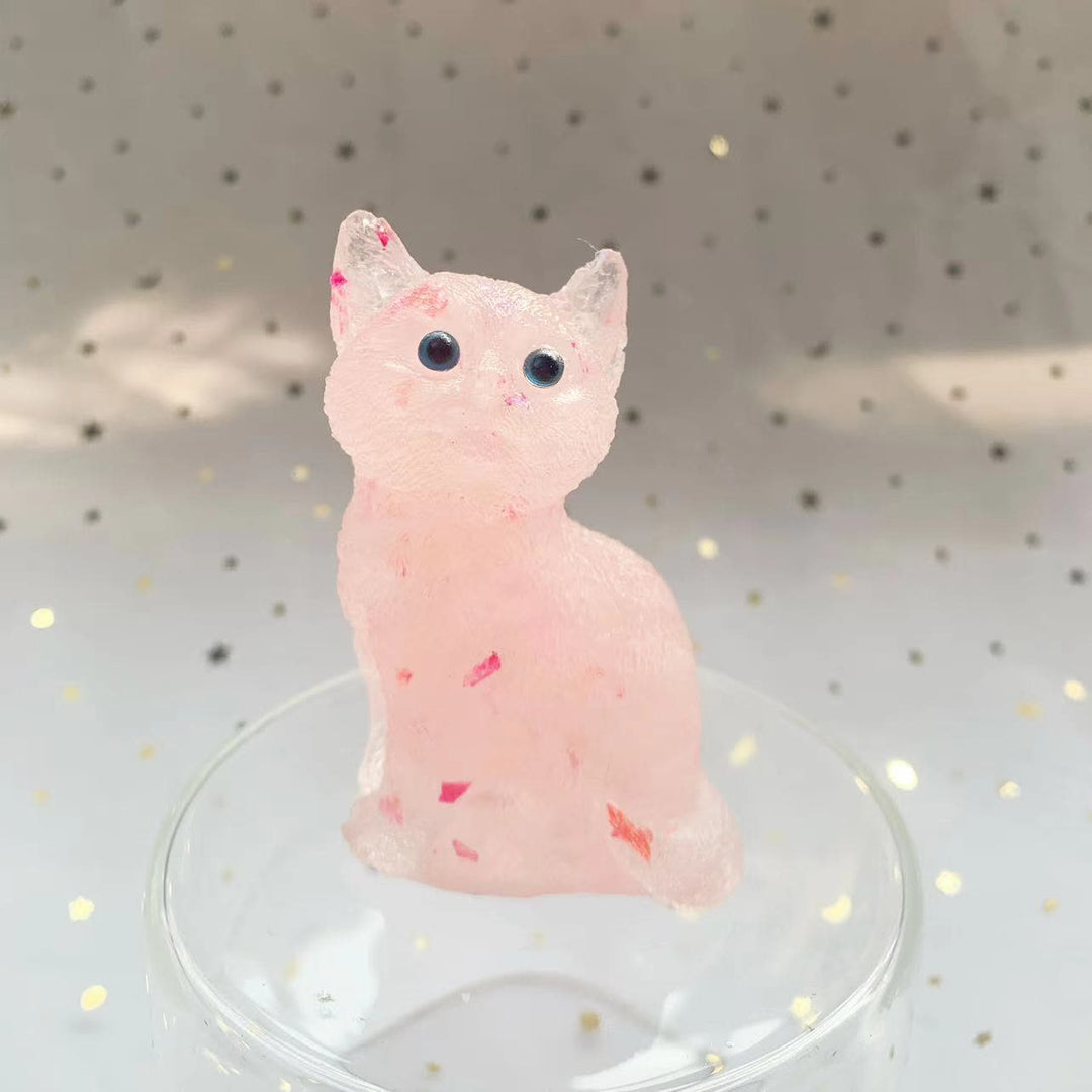 Decorazione in pietra preziosa a forma di gatto in piedi in resina di cristallo Olivenorma