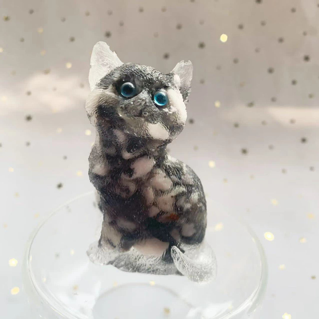 Decorazione in pietra preziosa a forma di gatto in piedi in resina di cristallo Olivenorma
