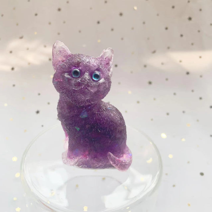 Decorazione in pietra preziosa a forma di gatto in piedi in resina di cristallo Olivenorma