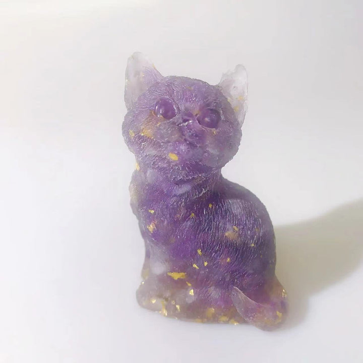 Decorazione in pietra preziosa a forma di gatto in piedi in resina di cristallo Olivenorma