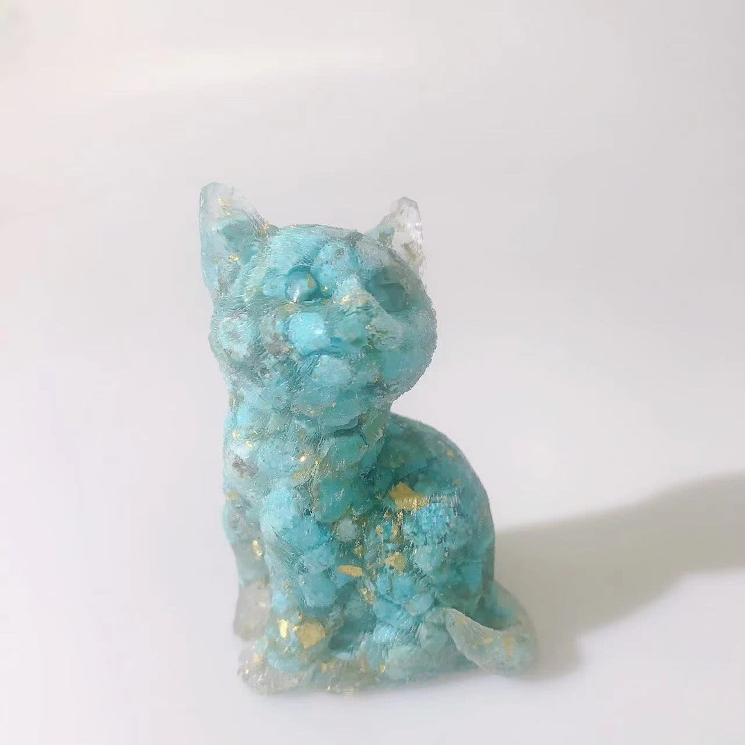 Decorazione in pietra preziosa a forma di gatto in piedi in resina di cristallo Olivenorma