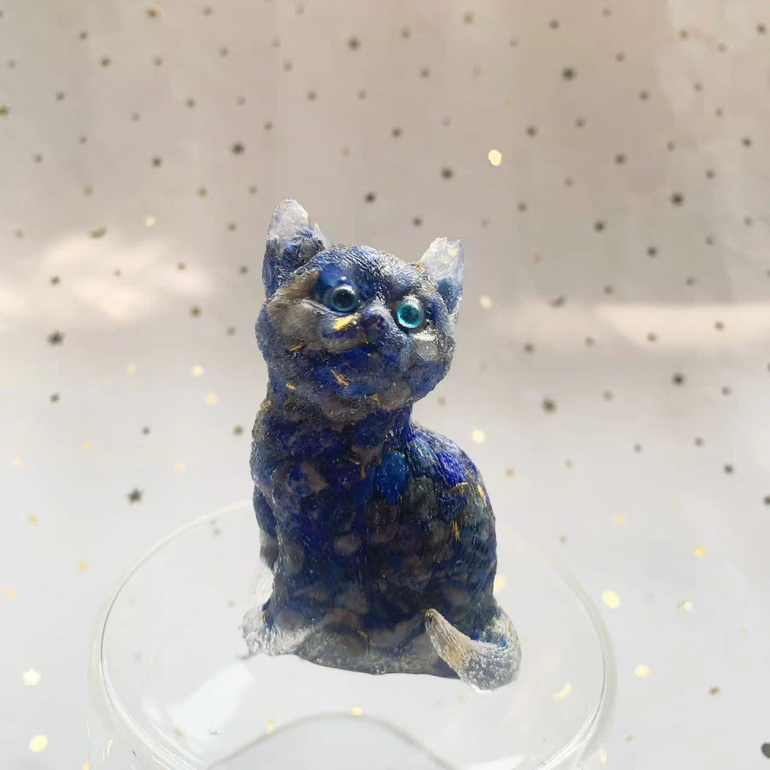 Decorazione in pietra preziosa a forma di gatto in piedi in resina di cristallo Olivenorma