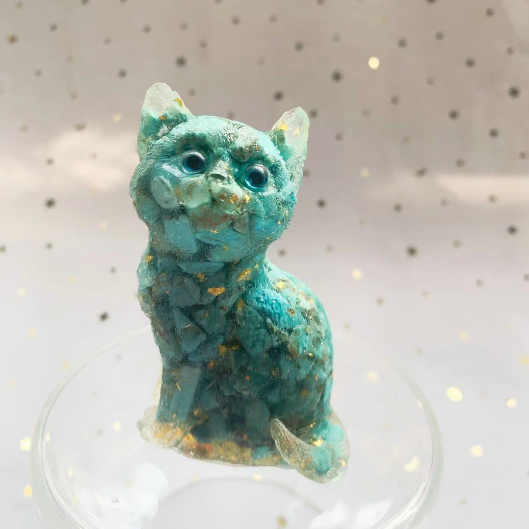 Decorazione in pietra preziosa a forma di gatto in piedi in resina di cristallo Olivenorma