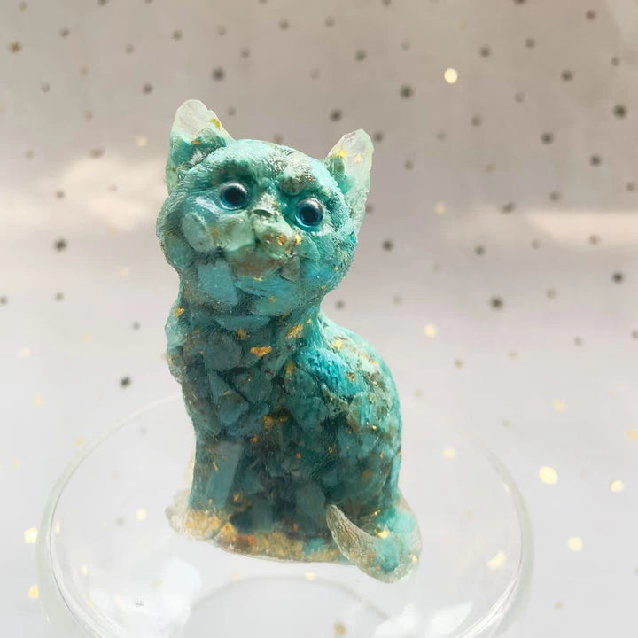 Decorazione in pietra preziosa a forma di gatto in piedi in resina di cristallo Olivenorma