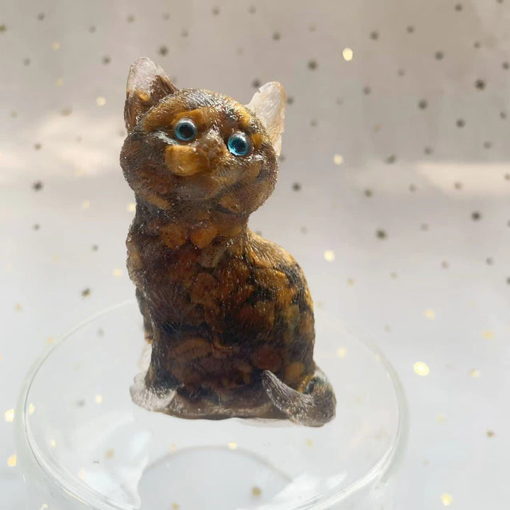 Decorazione in pietra preziosa a forma di gatto in piedi in resina di cristallo Olivenorma