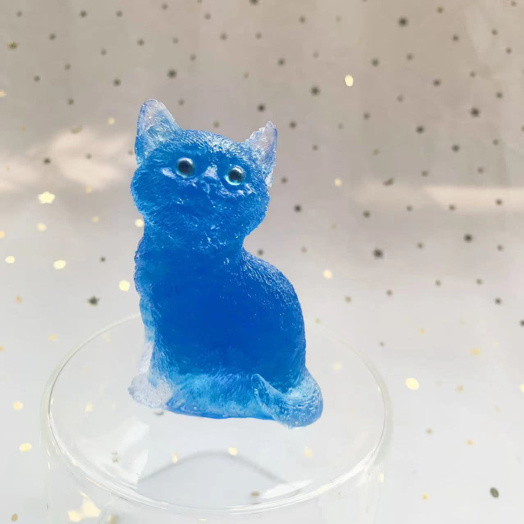 Decorazione in pietra preziosa a forma di gatto in piedi in resina di cristallo Olivenorma