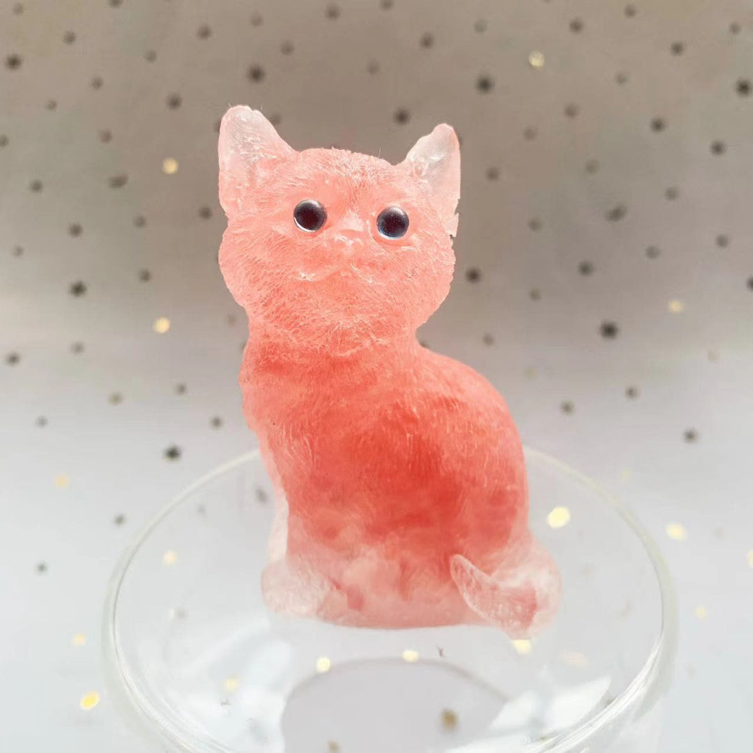 Decorazione in pietra preziosa a forma di gatto in piedi in resina di cristallo Olivenorma