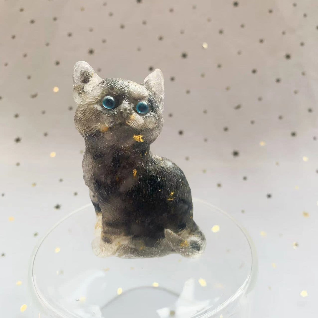 Decorazione in pietra preziosa a forma di gatto in piedi in resina di cristallo Olivenorma