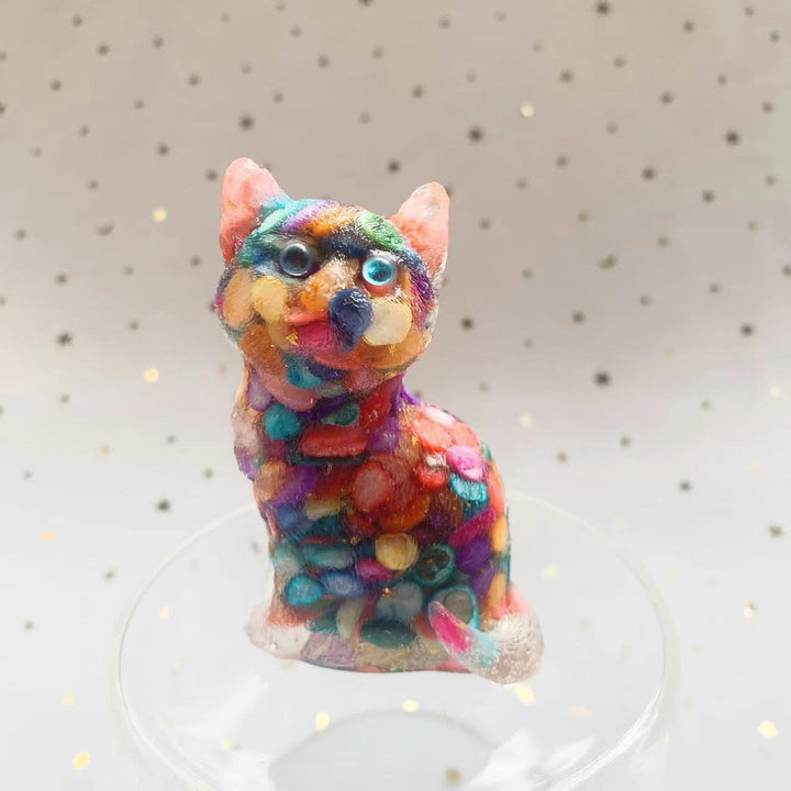 Decorazione in pietra preziosa a forma di gatto in piedi in resina di cristallo Olivenorma